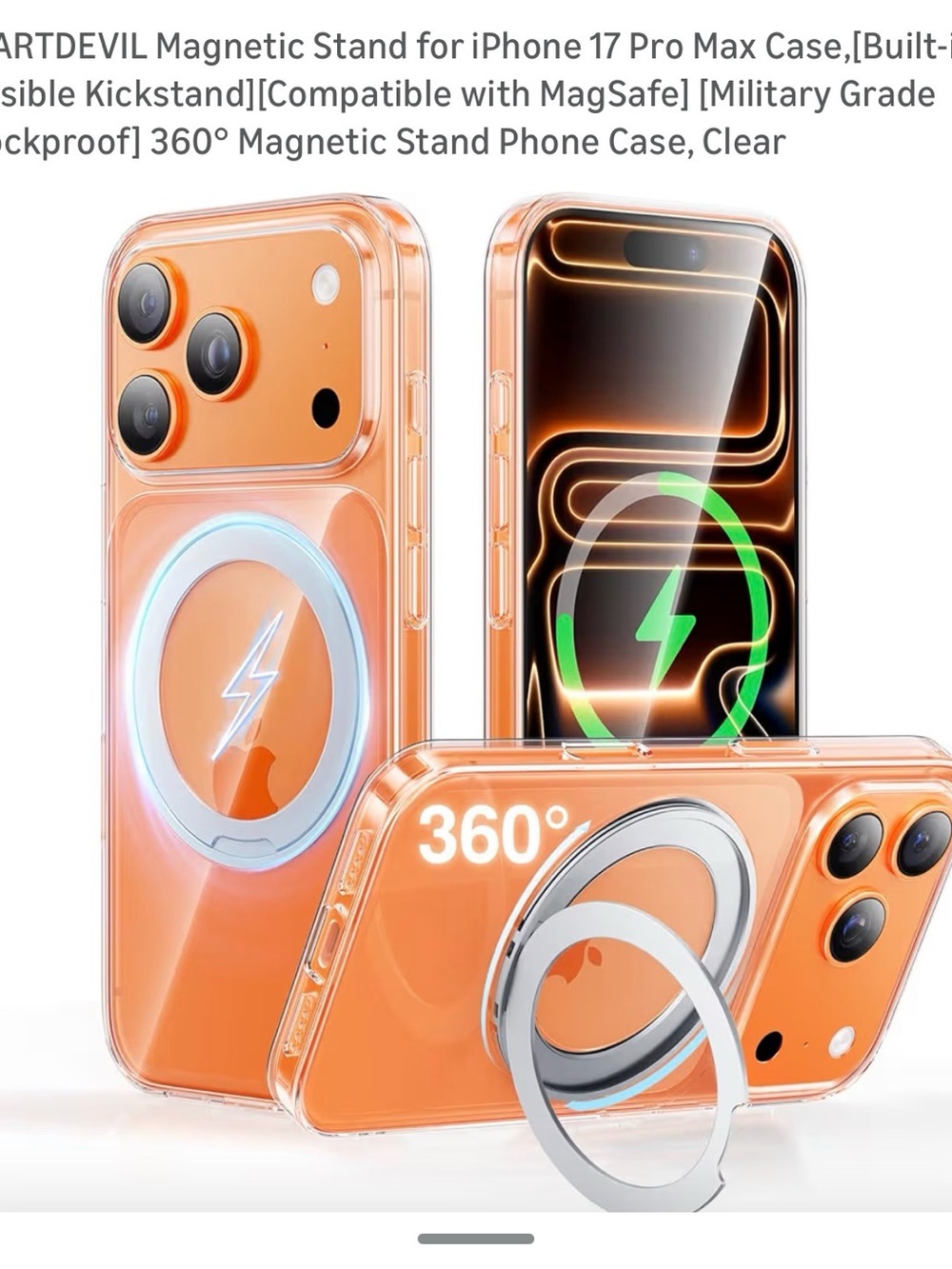 Magnetic 360° Kickstand Phone Case for iPhone 17 Pro Max - Orange